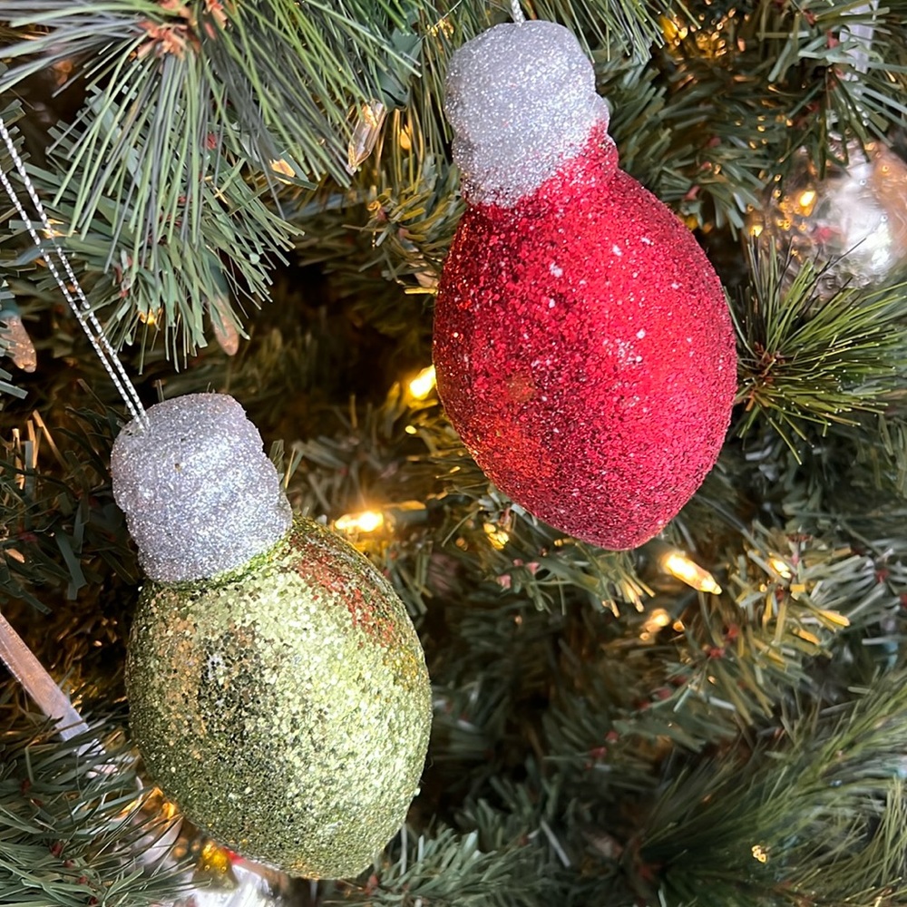 Lot of 7 Kirklands Glitter Light Bulb Christmas Tree Ornaments